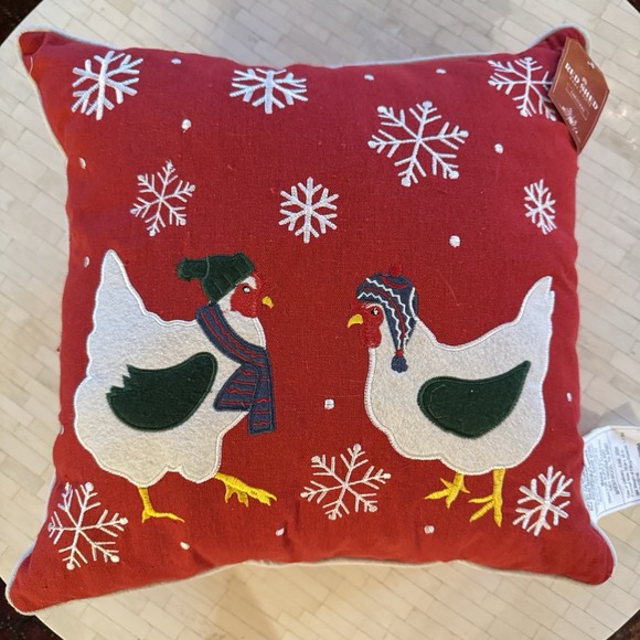 Red Shed Other - New Chicken Christmas Linen Throw Pillow Red Snowflake Farmhouse Winter 18"